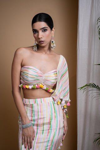 Multicolor sitara stripes printed drape set