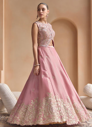 Lehenga Set for Indian Wedding - Pink Off The Record Embroidered Tissue Lehenga Set by Osaa by Adarsh at Mrs. G

