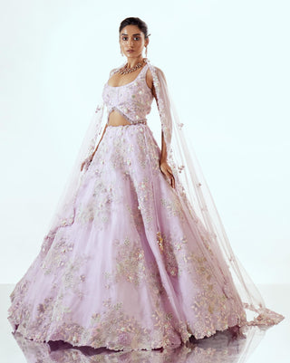 Lehenga Set for Indian Weddings – Lavender Floral Organza by Pallavi Poddar