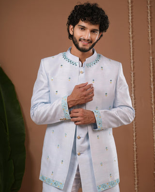 Jodhpuri set for Indian Wedding – Sky Blue Open Jacket by AHI Clothing