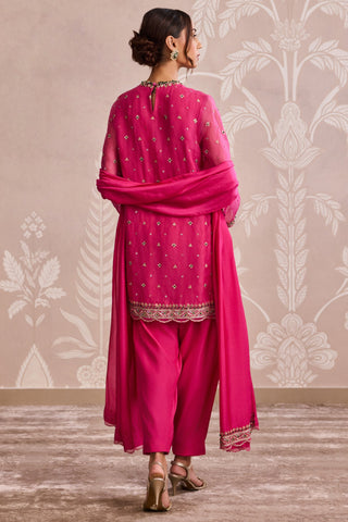 Pink embroidered nooreh ever after kurta silk set