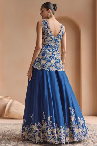 Lehenga Set for Indian Wedding - Blue Off The Record Embroidered Peplum Lehenga Set by Osaa by Adarsh at Mrs. G

