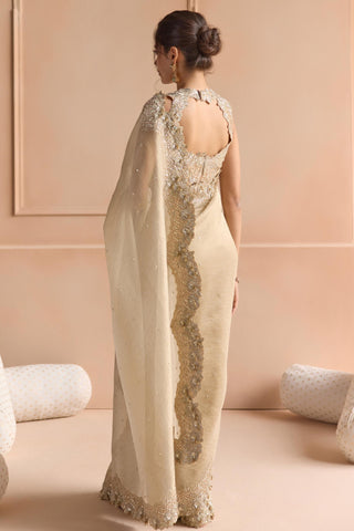 Saree Set for Indian Wedding - Beige Off The Record Tissue Saree Set by Osaa by Adarsh at Mrs. G

