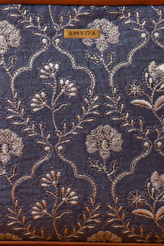 Blue jharokha embroidered handbag