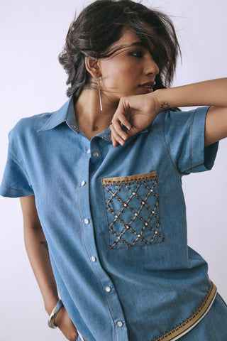 Blue hooked in summer ice link denim co-ord set