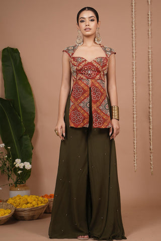 Kurti palazzo set for Indian Wedding – Red Bandhani Printed by AHI Clothing