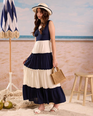 Maxi Dress Nautical Wear - Navy Blue Maxi Dress by Zazu