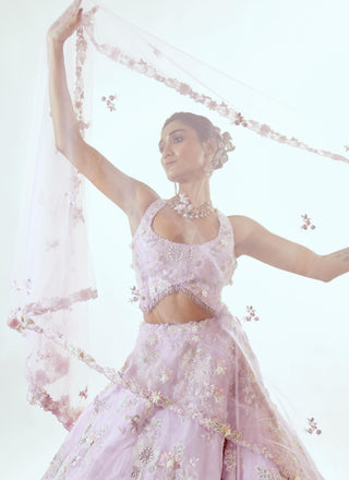 Lehenga Set for Indian Weddings – Lavender Floral Organza by Pallavi Poddar