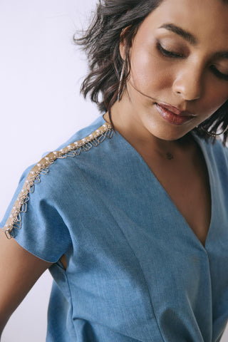 Blue hooked in summer ice veil denim co-ord set