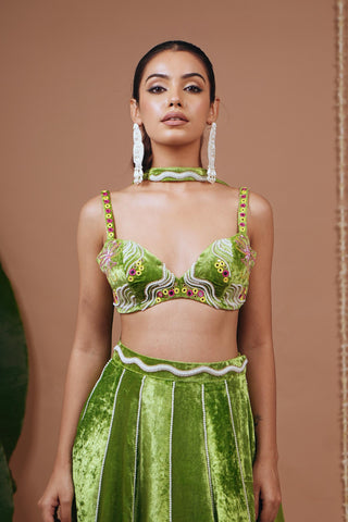 Lehenga set for Indian Wedding – Bright Green Velvet by AHI Clothing