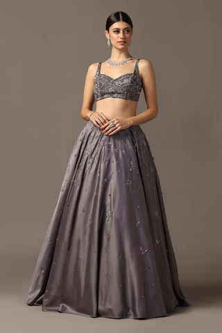 Gray satin lehenga set