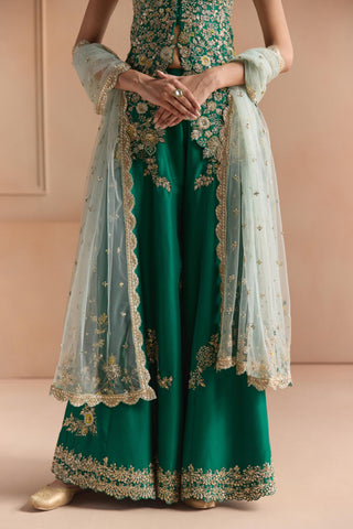 Sharara Set for Indian Wedding - Green Off The Record Embroidered Peplum Garara Set by Osaa by Adarsh at Mrs. G