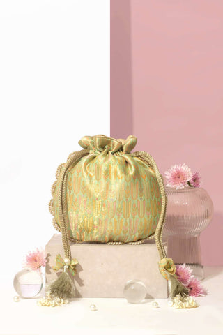 Green titli pure banarasi silk potli