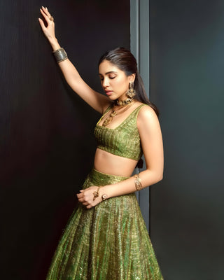 Green reshm angoori lehenga set