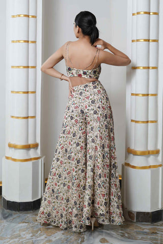 Cream floral handkerchief drape blouse and palazzo