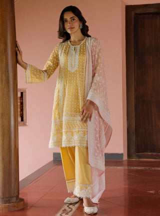 Yellow malgudi days sritha kurta set