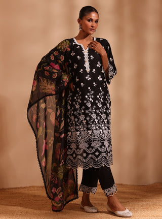 Black suma malgudi day kurta set