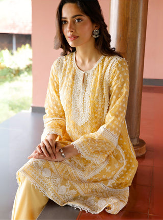 Yellow malgudi days sritha kurta set