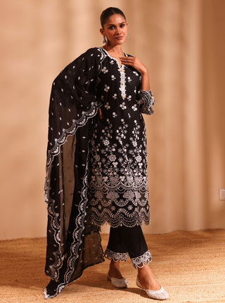 Black suma malgudi day kurta set