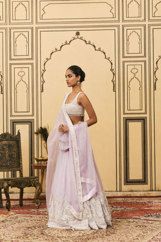 Lehenga Set for Indian Wedding - Purple Polki Baingani Organza Lehenga Set by Itrh at Mrs. G