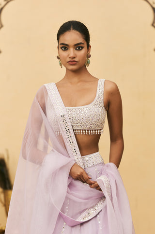 Lehenga Set for Indian Wedding - Purple Polki Baingani Organza Lehenga Set by Itrh at Mrs. G