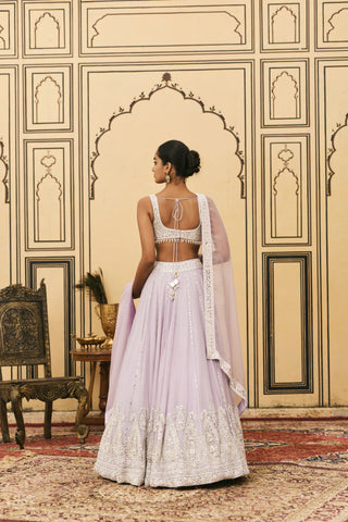 Lehenga Set for Indian Wedding - Purple Polki Baingani Organza Lehenga Set by Itrh at Mrs. G