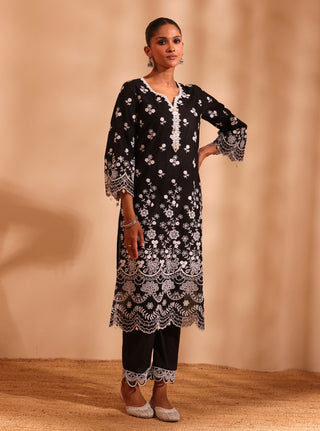 Black suma malgudi day kurta set