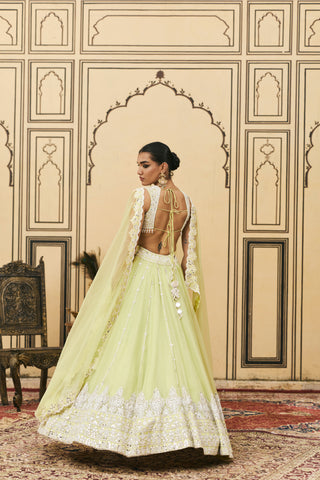 Lehenga Set for Indian Wedding - Green Polki Pudina Organza Lehenga Set by Itrh at Mrs. G