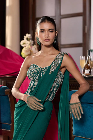 Draped saree Indian Wedding – Green Bhumika by Seema Thukral