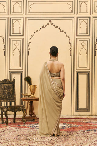 Saree Set for Indian Wedding - Green Polki Zaitooni Georgette Saree Set by Itrh at Mrs. G