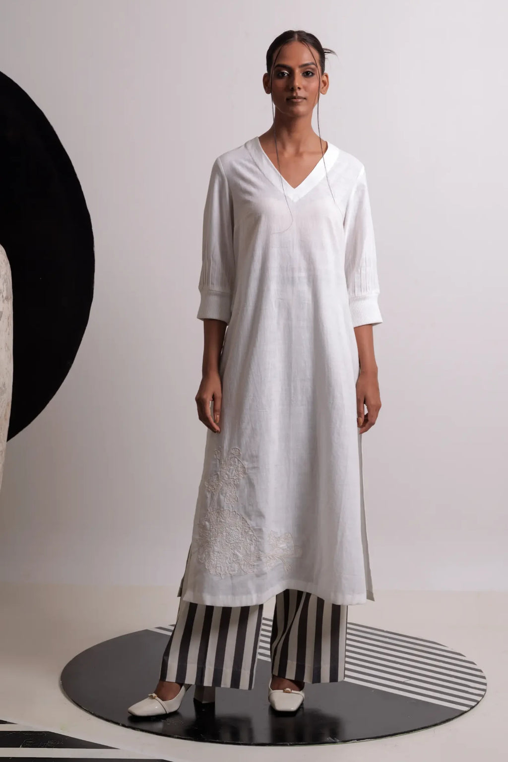 Ivory V neck long unic with pants - Nautanky | Mrs. G