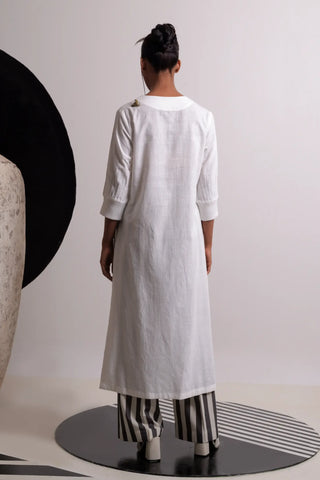 Ivory V neck long tunic with pants