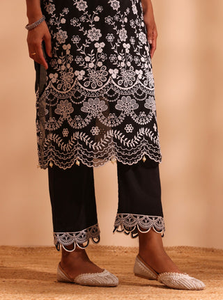 Black suma malgudi day kurta set