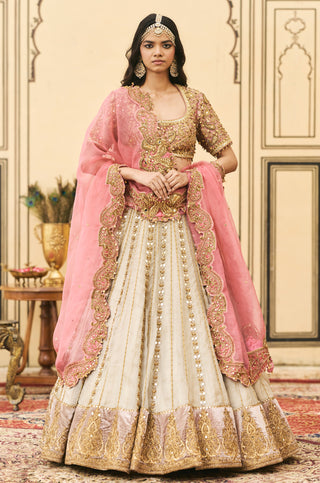 Lehenga Set for Indian Wedding - Silver Polki Gulabi-Rajat Tissue Lehenga Set by Itrh at Mrs. G