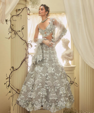 Silver Lehenga Indian Wedding - Silver Charlotte Lehenga by Aashima Behl