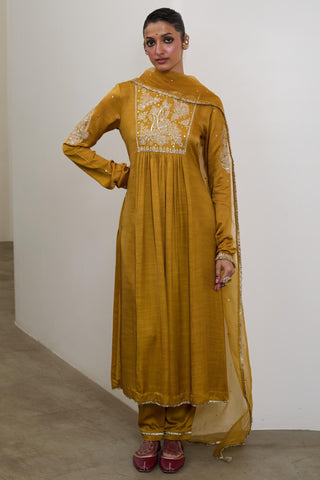 Kurta Set for Indian Wedding – Mustard Pashmina by Sheela Suthar