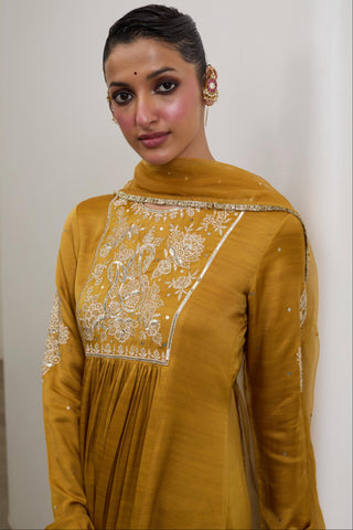 Kurta Set for Indian Wedding – Mustard Pashmina by Sheela Suthar