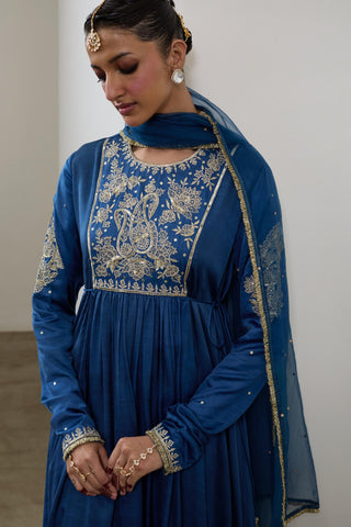 Anarkali Set for Indian Wedding – Midnight Blue Pashmina by Sheela Suthar