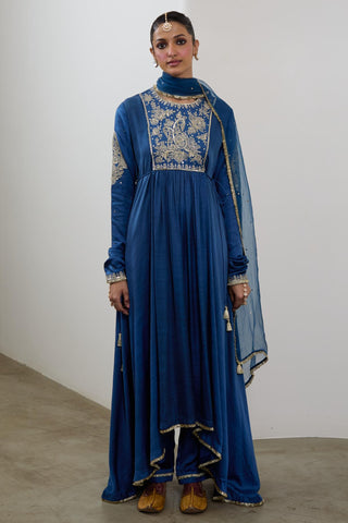 Anarkali Set for Indian Wedding – Midnight Blue Pashmina by Sheela Suthar