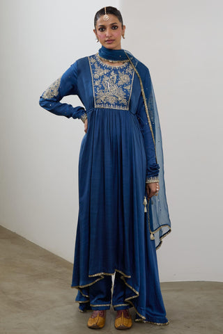 Anarkali Set for Indian Wedding – Midnight Blue Pashmina by Sheela Suthar