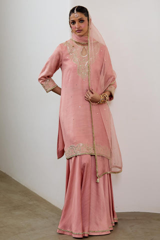 Kurta Set for Indian Wedding – Peach Pashmina by Sheela Suthar