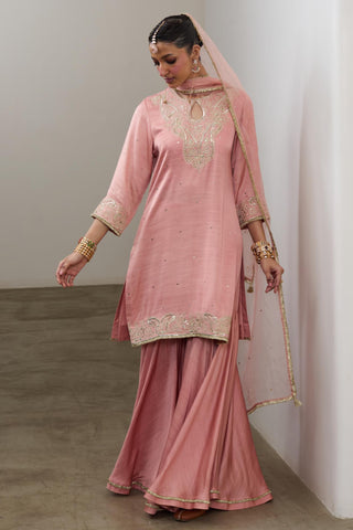Kurta Set for Indian Wedding – Peach Pashmina by Sheela Suthar