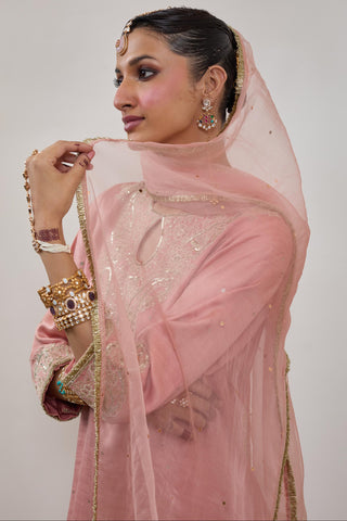 Kurta Set for Indian Wedding – Peach Pashmina by Sheela Suthar