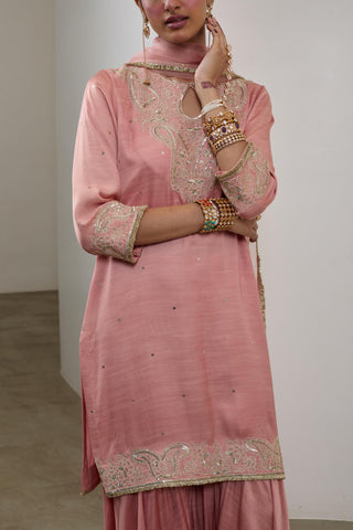 Kurta Set for Indian Wedding – Peach Pashmina by Sheela Suthar