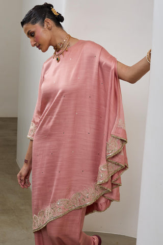 Cape and Pant Set for Contemporary Wear – Peach Pashmina by Sheela Suthar