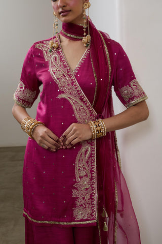 Angrakha Kurta Set for Indian Wedding – Magenta Pashmina by Sheela Suthar