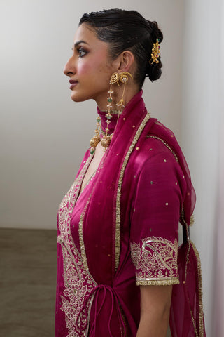 Angrakha Kurta Set for Indian Wedding – Magenta Pashmina by Sheela Suthar