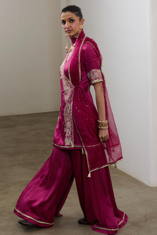 Angrakha Kurta Set for Indian Wedding – Magenta Pashmina by Sheela Suthar