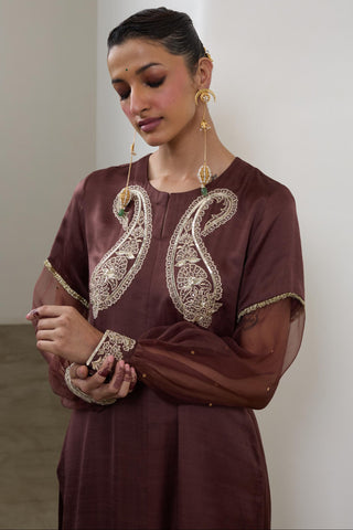 Kurta Set for Indian Wedding – Brown Pashmina by Sheela Suthar