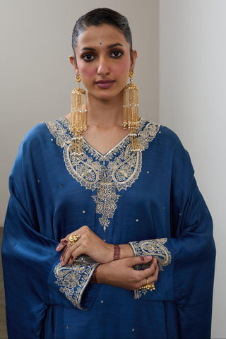 Kaftan Kurta Set for Contemporary Wear – Blue Pashmina by Sheela Suthar